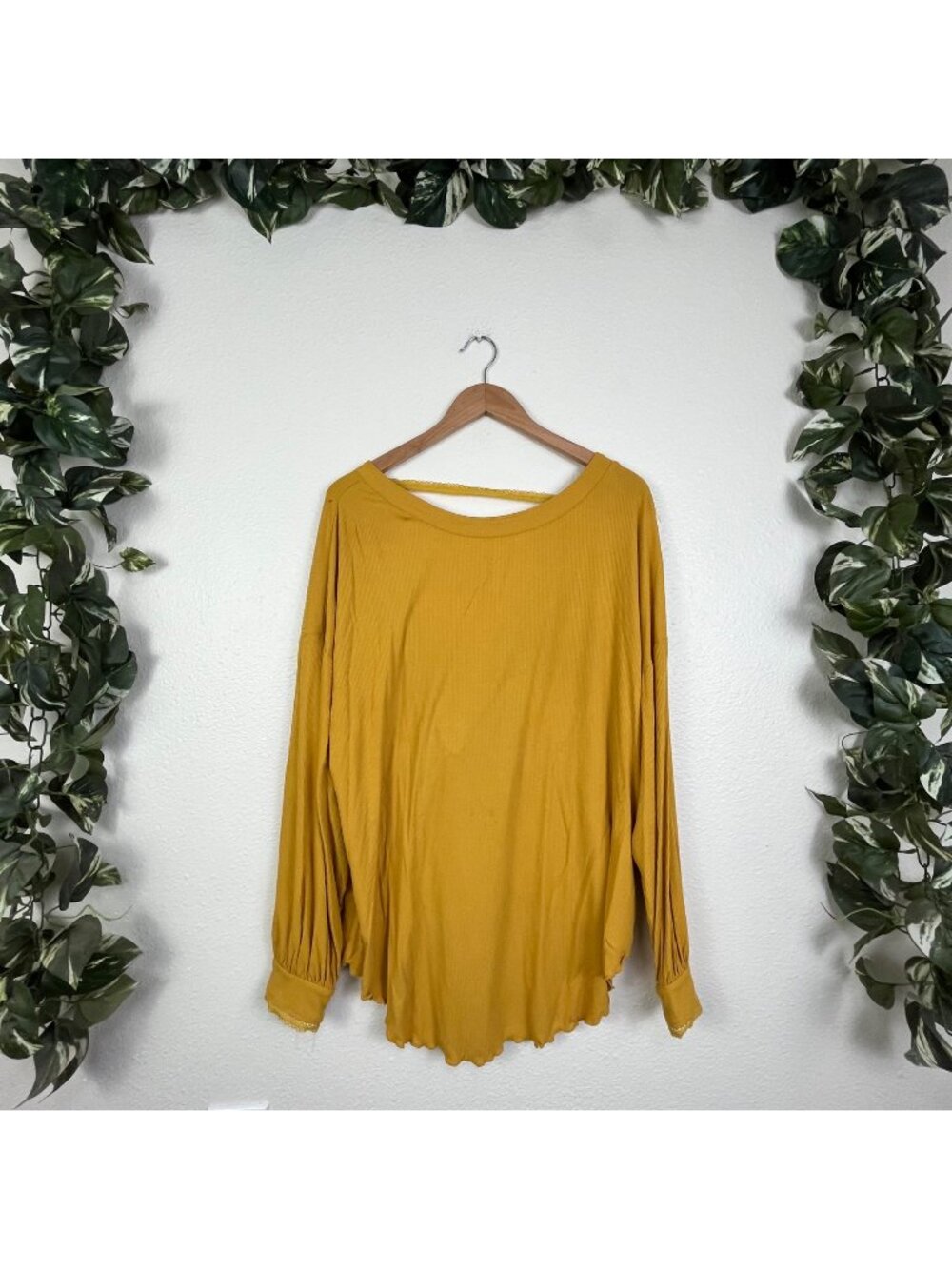 Free People Shimmy Shake Long Sleeve Open Twist Back Blouse Untamed Gold Size S